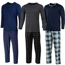 Schlafanzug Herren Lang 100% Baumwolle Pyjama Set Hose Langarm Shirt Nachtwäsche