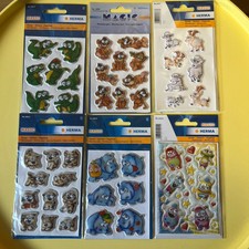 6 x Herma Magic Sticker Aufkleber Wackelaugen Puffy Hunde Affen Nilpferde etc.