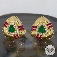 Wert 5.950,- Edle Rubin Smaragd Brillant Ohrringe Clips 750 / 18 Karat Gold xxyy
