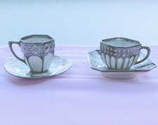 2 Mokkatassen Fraureuth 1000er Silbermontierung von 1910 Nr "817" Art déco Antik