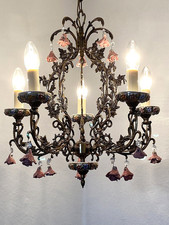 Lüster Messing Keramik Rosen