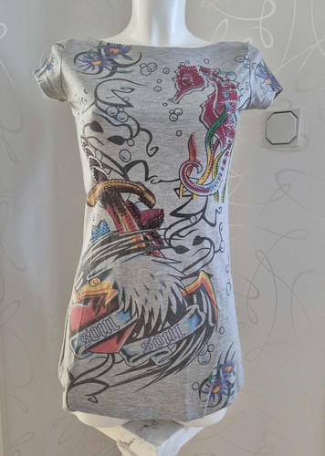 T-Shirt hellgrau mit buntem
