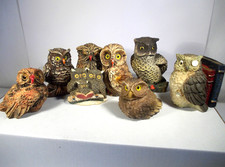 Eulen Konvolut 8 Teile aus Polyresin bemalt - bis 7cm Eule Kautz Dekofigur