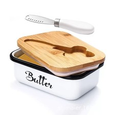 Butterdose Butter-Schale Butterbehälter mit Bambusdeckel und Buttermesser
