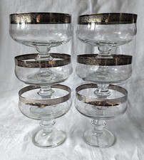 TOP Retro 6x Sektschale Eisschale Dessertschale Platinrand Silber Ätzdekor Glas