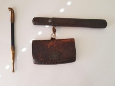 Tolles japanisches Leder Tabak Etui & Kiseru & Ojime -Zutsu Pfeifenetui Meiji