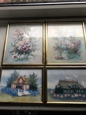 Holzrahmen Gold 4 Bilder Blumen Gänse 32x25,5 cm 25,5x19,5 cm Glaseinsatz alt