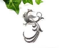 2760  Silber 800  Art Deco Brosche mit Markasite - Vogel Phönix