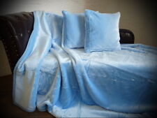 3tlg. Set Tagesdecke Kuscheldecke Glanz-Design blau / hellblau + 2 Kissen 40x40