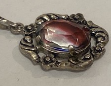 ANTIKER ANHÄNGER UND KETTE 830 SILBER MIT GROSSEM STEIN RHEINKIESEL SCHÖN