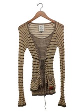KHUJO Damen Strickjacke Gr. 38/M Beige Gestreift Bohemian Vintage Cardigan