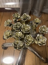 Omis alte 12 Stck.Baumkerzenhalter,Klemmen, in Rosenform,Blüten,gold glänzend...