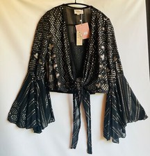 Pailletten-Top, schwarz/gold mit Fledermausärmel, Grösse M/L VERSAND GRATIS!