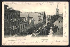 Gnesen, Lindenstrasse mit Kirche, Ansichtskarte 1901 