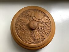 Flache Vintage Holz Deckeldose Schatulle Ornamente 15 cm Aufbewahrung Schmuck