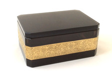 MOSER SIGNIERTE AMETHYST GLAS SCHATULLE MIT VERGOLDETEM KLASSISCHEM OROPLASTIQUE RAND IN SEHR GUTEM ZUSTAND