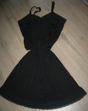 vintage, Unterkleid, -rock, Negligé,Schwarz Charmeuse/Viskose, 40/42