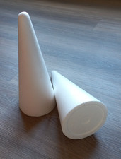 2 Styropor-Kegel groß Vollmaterial 28x12,5 cm Deko Basteln