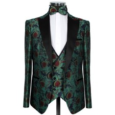 Slim Fit Smoking in Grün mit Weste-Anzug Hochzeit Herrenanzug Bräutigam Bühne