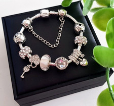 Edles BETTEL ARMBAND 925 SILBER ZIRKONIA Charm Sicherheitskette Murano Anhänger