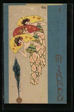 Künstler-AK Raphael Kirchner: Mikado, Japanische Damen mit Fächern 1901 