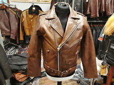 HERREN Motorradlederjacke Bikerjacke Rockabilly Marlon Brando Cognac Leder NEU