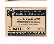 BRIEFTAUBEN, Verband Deutscher Brieftaubenliebhaber, 5 x TAUBEN-AUSWEIS zum Ring