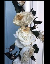 Hochwertige Seidenblumen Rosenranke  11 Blüten 70x25 cm, Cream-Gold, biegbar