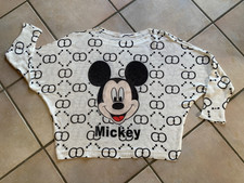 NEU DAMEN MICKEY MOUSE STRICK-PULLI Gr.40/42/44 WEIß/SCHWARZ U-BOOT-AUSSCHNITT