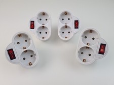 4 x Schuko Doppelstecker mit Schalter 2 Fach Stecker Mehrfachstecker Adapter