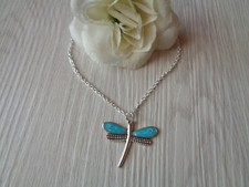 Elegante Kette silber  "Libelle/Schmetterling" Emaille