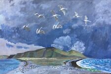 Impressionist Karl Adser 1912-1995 Schwäne am Meer Küste Insel Ostsee 91 x 136 