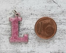Retro Anhänger rosa L Buchstabe Emaille alt Geschenk Vintage Liebe Name Freundin