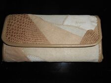 Damen Portemonnaie Leder-Flicken-Geldbörse beige-braun