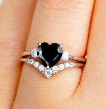 4 Karat Schwarz Diamant Ring Herz Form Mit Band AAA Zertifiziert! Verlobungsring