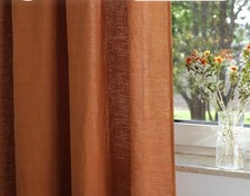 2 Vorhänge 100% Leinen Orange Karamell Neuwertig