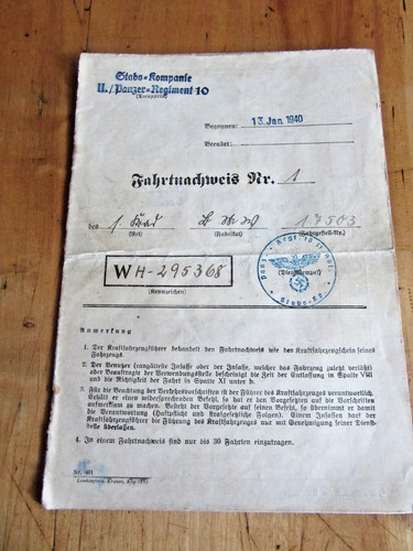 Wehrmacht fahrtnachweis heft - wehrmacht,