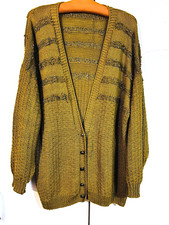 Von Oma gestrickte Jacke  ocker/braun  ca. 46/48  Baumwollgarn mit Silberfäden