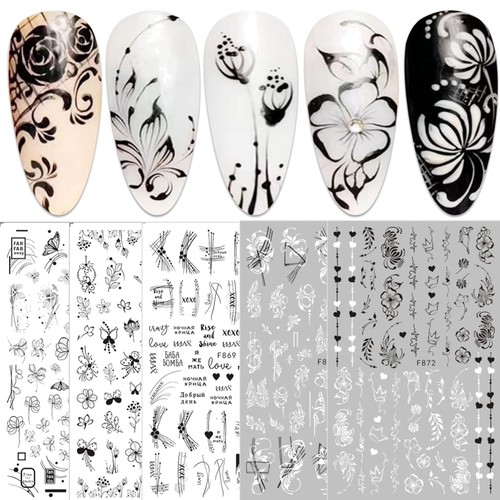 Schwarze blumen nail sticker - blumen,