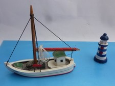 Deko Schiff + Leuchtturm, Holz, 2-teiliges Set