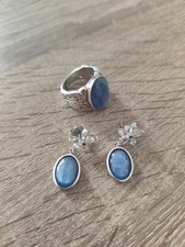 Kyanit Ohrringe + Ring Gr14/54 Set Silber Juwelo Zertifikat 925 Sterling Silber 