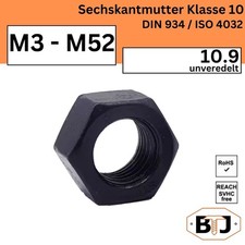 DIN934 Sechskantmutter Stahl 10.9 - blank M3 - M52 hochfester Stahl Klasse 10