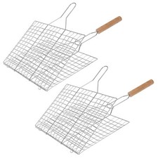 2er Set BBQ Grillguthalter Grillkorb Grillgut Grillhalter Grillgitter Verchromt