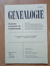 Dt. Zeitschrift Familienkunde Genealogie Ahnenforschung Bd. 17 Heft 8 Aug. 1984