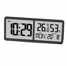 Digitale Funk-Wanduhr "Jumbo", Thermo-/Hygrometer, Datum und Wochentag, schwarz