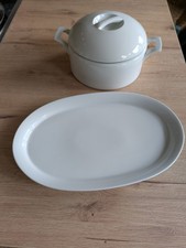 Elegante Terrine Schüssel mit Deckel  von Fürstenberg + Servierplatte in weiß