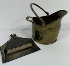 Antiker Messing Asche Eimer Kamin Kohleeimer Löwenkopf Tischkehrset Handfeger
