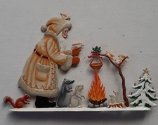 Zinnfiguren Flachfiguren bemalter Nikolaus mit Waldtieren