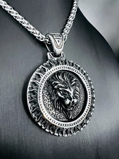 Schwarze Sonne Löwe Anhänger Edelstahl Kette Tier König Herren Schmuck Biker 273