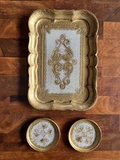 Vintage Florentiner Tablett und 2x Untersetzer - Shabby Chic - unbenutzt - Italy